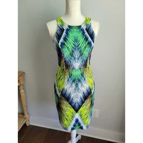 Women's Milly Sleeveless Stretch Knit Fit Mini Dress Green Amd Blue Size 0 - Picture 1 of 4